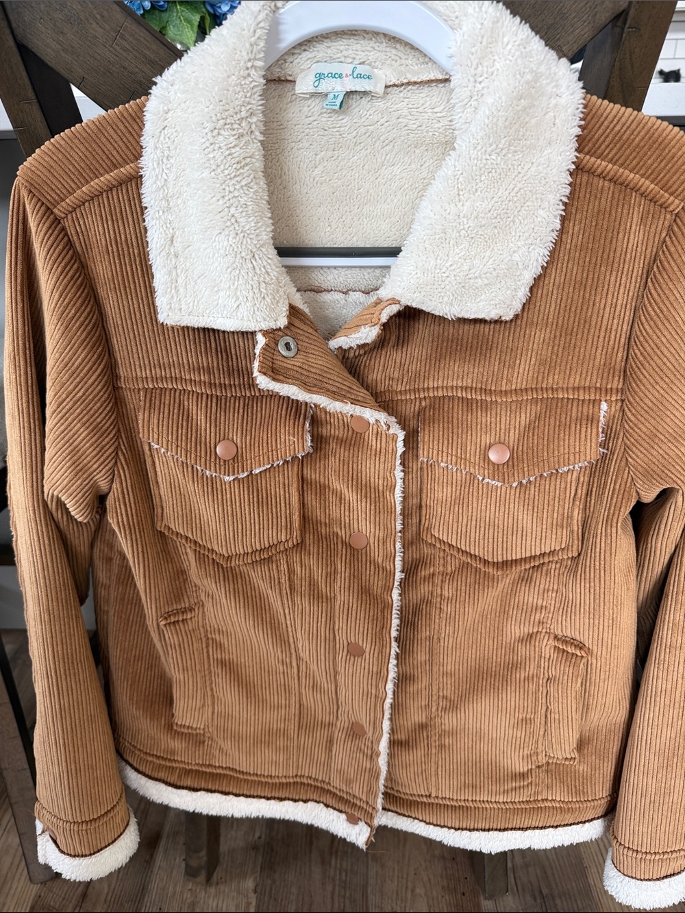 Grace & Lace Camel Corduroy Sherpa Jacket